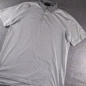 Polo Golf Ralph Lauren Mens Large Grey White Micro Stripe Performance Polo Shirt